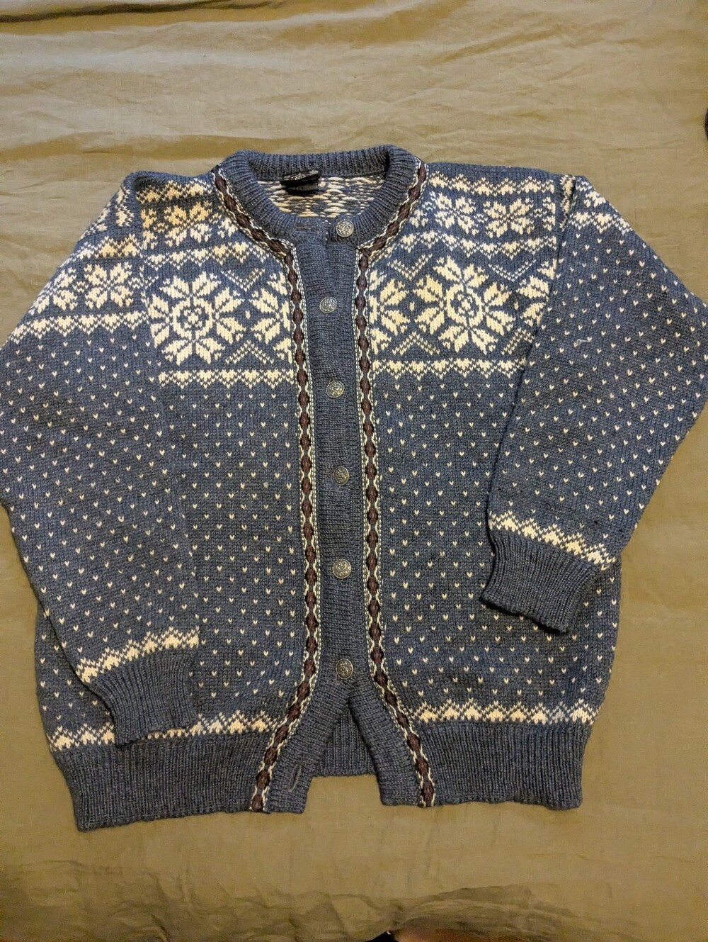 Vintage Dale Of Norway Norwegian Sweater Hand-knitted Wool Blue And White